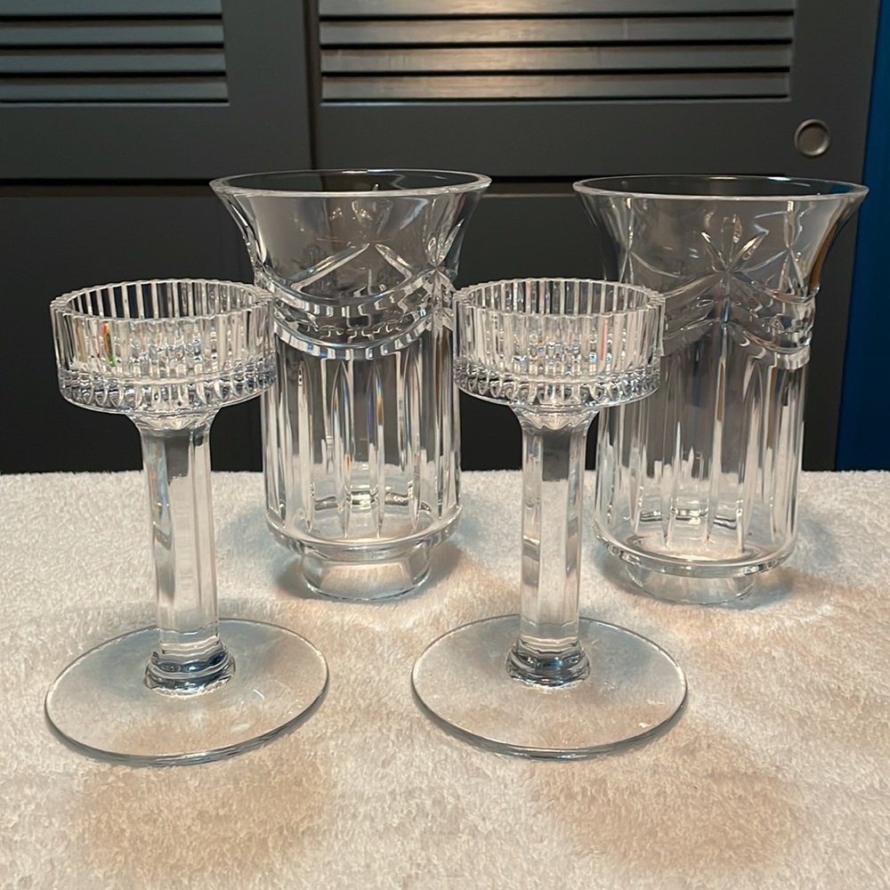 SALE—Waterford Pair crystal 2 piece tapered candle holder in mint condition. …